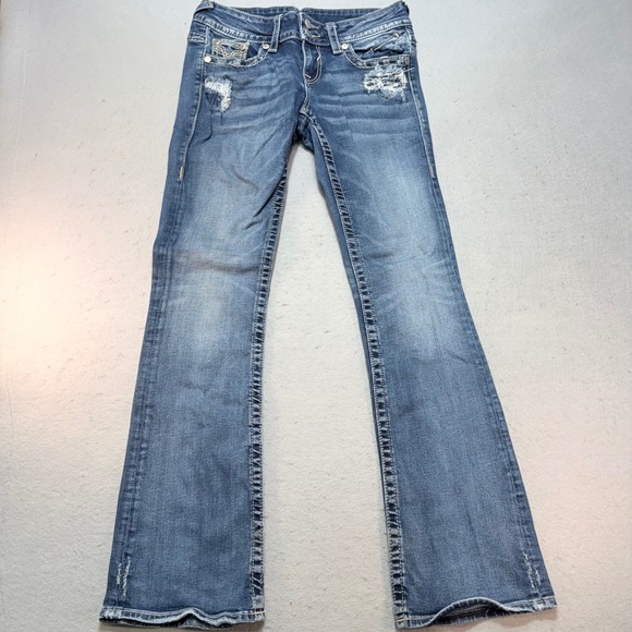 Vigoss Denim Jeans Womens Size 3/4 Length 33 Embellished Pockets Distressed - Picture 1 of 13